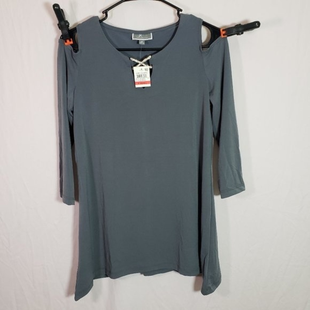 JM Collection XS Dark Granite Slit Sleeve Top Casual Blouse